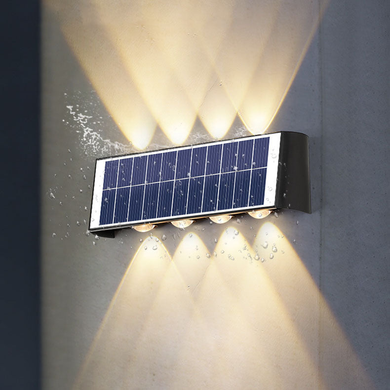 مصباح حائط LED مستطيل الشكل مقاوم للماء يعمل بالطاقة الشمسية بتصميم عصري بسيط مصنوع من مادة ABS PMMA للفناء الخارجي