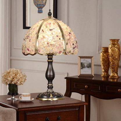Contemporary Creative Colored Crystal Copper Flower 1-Light Table Lamp For Bedroom