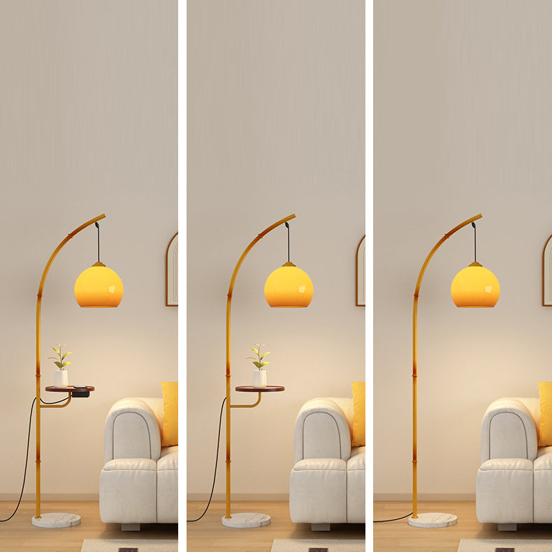 Traditional Vintage Moonlight Glass Ball Shade Marble Base 1-Light Standing Floor Lamp For Study