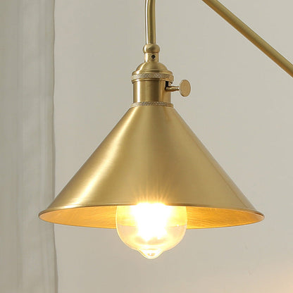 Contemporary Retro Brass Walnut Conic 1-Light Wall Sconce Lamp For Bedside