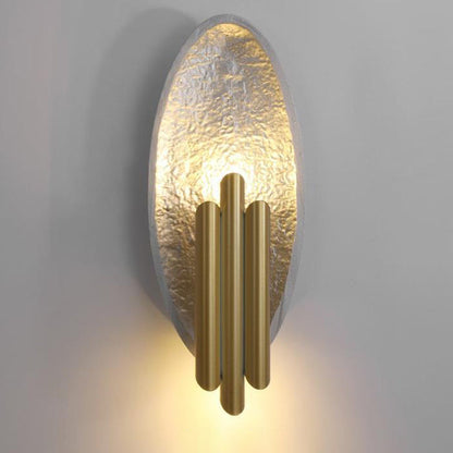 Contemporary Luxury Oval Gold Foil Texture Metal Tube 2-Light Wall Sconce Lamp For Dining Room