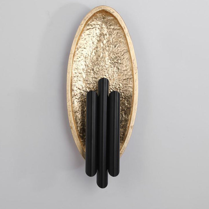 Contemporary Luxury Oval Gold Foil Texture Metal Tube 2-Light Wall Sconce Lamp For Dining Room