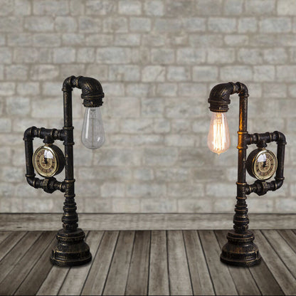 Traditional Vintage Pipe Metal Glass 1-Light Table Lamp For Study Room