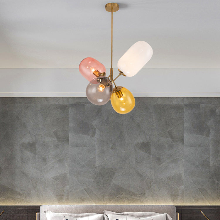 Contemporary Scandinavian Iron Copper Glass Balloon 4-Light Chandelier For Dining Room