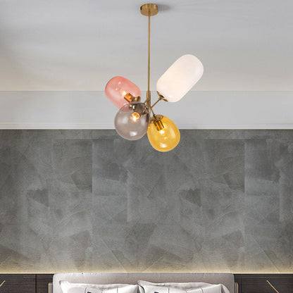 Contemporary Scandinavian Iron Copper Glass Balloon 4-Light Chandelier For Dining Room