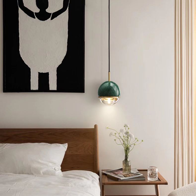 Contemporary Scandinavian Patterned Spherical Copper Marble Glass 1-Light Pendant Light For Bedroom