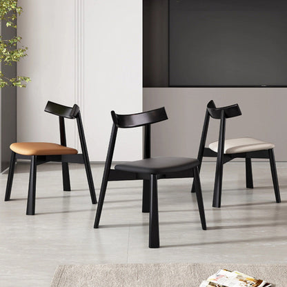 Contemporary Nordic Square Upholstered Curved Microfiber Leather Wood Dining Chair Backrest For Dining Room