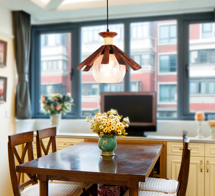 Japanese Art Wooden 1-Light Pendant Light