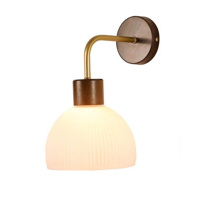 Japanese Walnut Striped Glass Dome 1-Light Wall Sconce Lamp