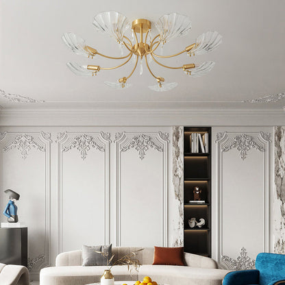 Modern Minimalist Shell Copper Glass 3/6/8 Light Chandelier For Living Room