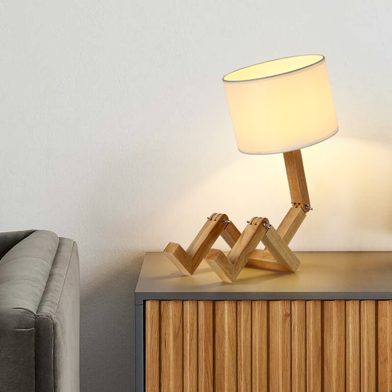 Nordic Creative Fabric Solid Wood Robot 1-Light Table Lamp