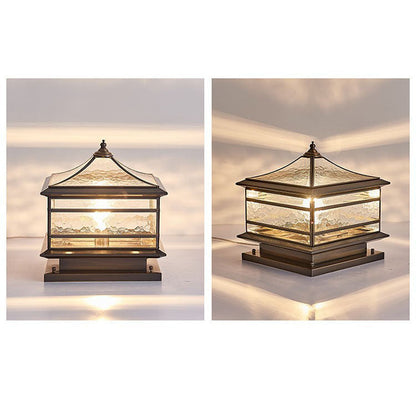 European Outdoor Brass Glass Square 1/2 Light Waterproof Pillar Landscape Light