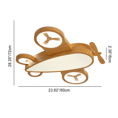 Cartoon Creative Wood Grain Aircraft LED Kids Flush Mount Ceiling Light