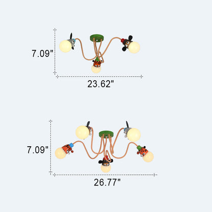 Cartoon Creative Animal Light Head 3/4/5 Light Kids Semi-Flush Mount Ceiling Light