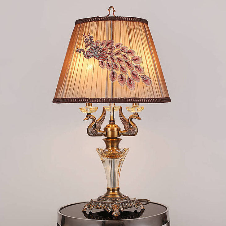 Modern Luxury Fabric Shade Candle Crystal Base 3/4 Light Table Lamp