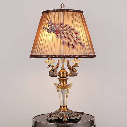 Modern Luxury Fabric Shade Candle Crystal Base 3/4 Light Table Lamp