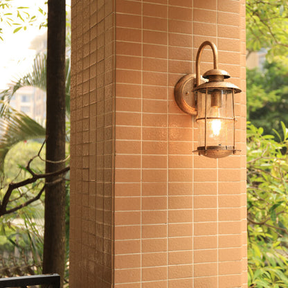 European Industrial Vintage Waterproof Outdoor Iron Glass 1-Light Wall Sconce Lamp