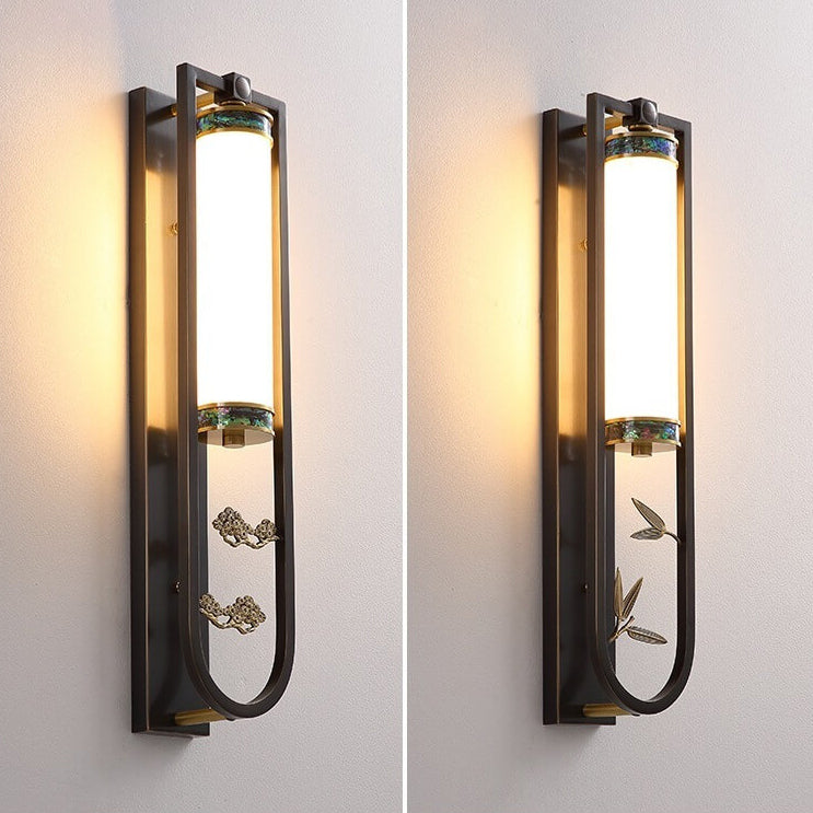 Modern Chinese Rectangular Copper Marble LED Wall Sconce Lamp