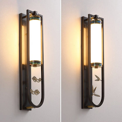 Modern Chinese Rectangular Copper Marble LED Wall Sconce Lamp