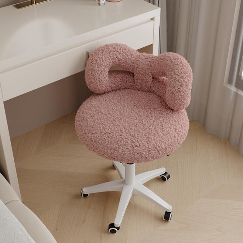 Modern Art Deco Butterfly Knot Round Lambswool Faux Leather Metal Vanity Stool Backrest Armless For Bedroom