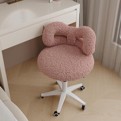 Modern Art Deco Butterfly Knot Round Lambswool Faux Leather Metal Vanity Stool Backrest Armless For Bedroom
