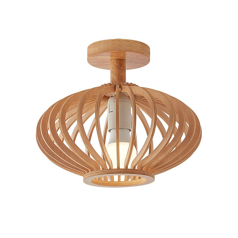 Nordic Wood Geometric Round 1-Light Semi-Flush Mount Ceiling Light