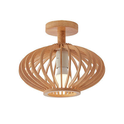 Nordic Wood Geometric Round 1-Light Semi-Flush Mount Ceiling Light