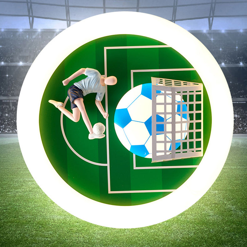 モダンアールデコサッカーラウンドアクリルアイアンLEDフラッシュマウントシーリングライトリビングルーム用