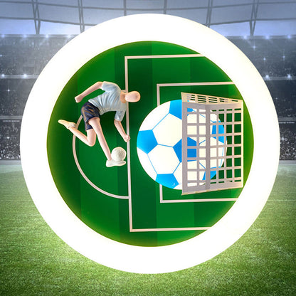 モダンアールデコサッカーラウンドアクリルアイアンLEDフラッシュマウントシーリングライトリビングルーム用