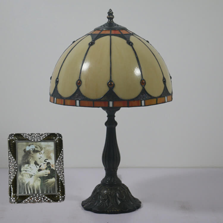 Vintage Tiffany Stained Glass Mediterranean Dome 1-Light Table Lamp
