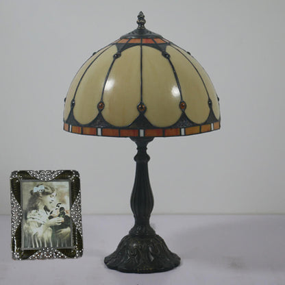 Vintage Tiffany Stained Glass Mediterranean Dome 1-Light Table Lamp