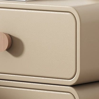 Contemporary Scandinavian Square Tabletop Solid Wood Faux Leather Stainless Steel Nightstand 2-Drawer For Bedroom