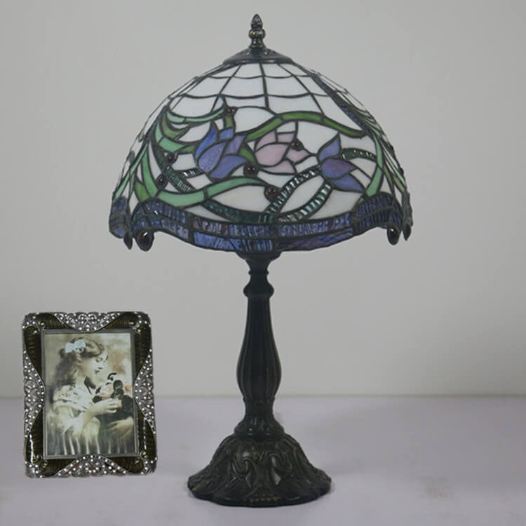 Vintage Tiffany Tulip Stained Glass Resin Dome 1-Light Table Lamp