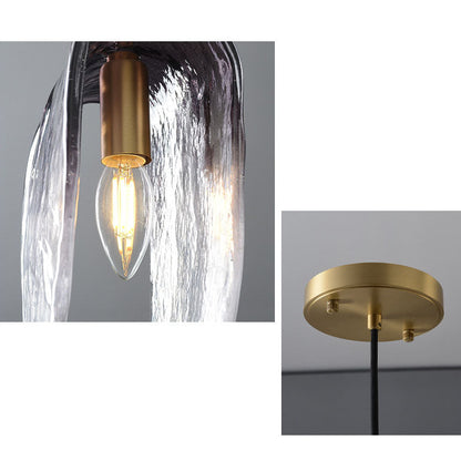 Modern Minimalist Arched Full Copper Blister Pattern Glass 1-Light Pendant Light For Living Room