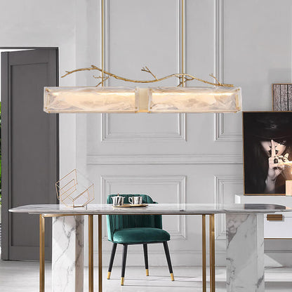 ثريا جزيرة LED زجاجية مستطيلة فاخرة من Nordic Light مصنوعة من النحاس بالكامل 