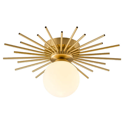 Contemporary Creative Round Copper Glass Semi-Flush Mount Ceiling Light For Living Room