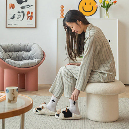 Modern Minimalist Mushroom Cylinder Lambswool Wood Vanity Stool For Bedroom