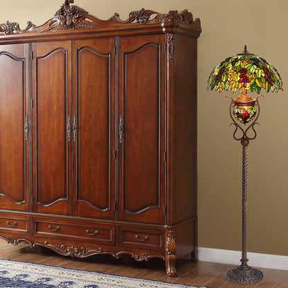 Traditional Tiffany Stained Glass Grape Decor Dome 3-Light Standing Floor Lamp For Study