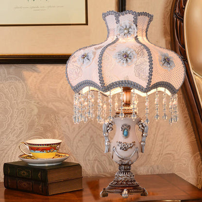 European Court Light Purple Fabric Tassel 1-Light Table Lamp