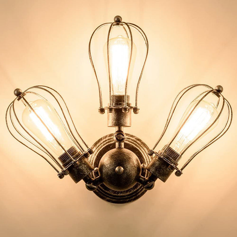 Contemporary Industrial Iron Cage Grill 3/4 Light Semi-Flush Mount Ceiling Light For Living Room