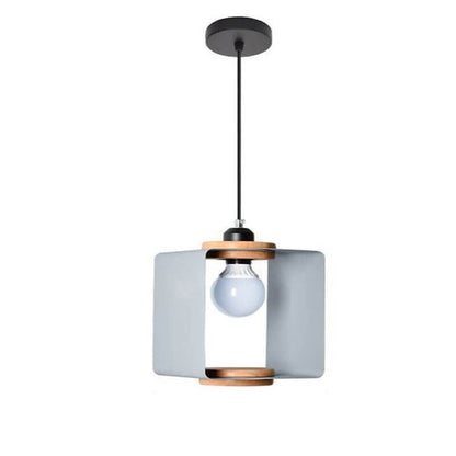 Nordic Creative Iron Solid Wood Square Geometry 1-Light Pendant Light
