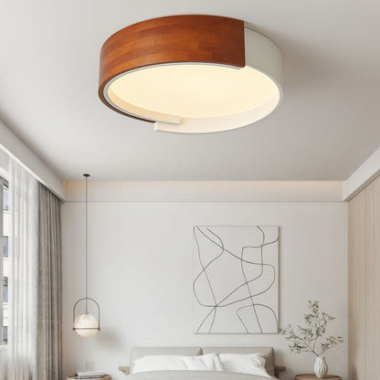 Nordic Creative Half Round Wooden Round LED Flush Mount Light