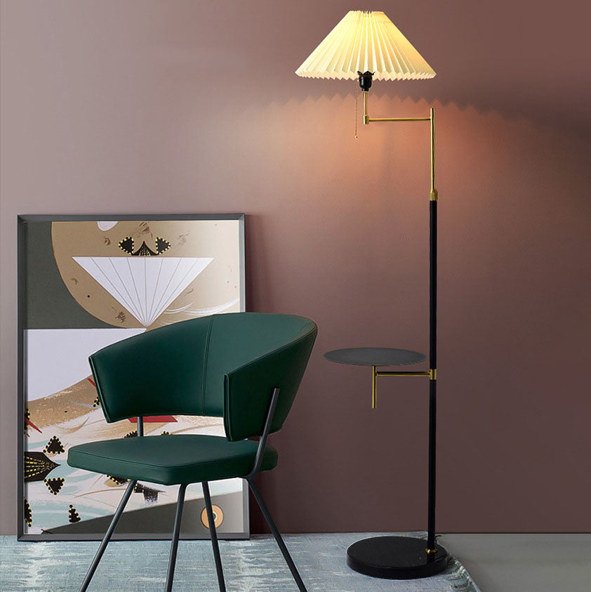 Nordic Light Luxury Pleated Fabric Marble 1-Light Standing Floor Lamp