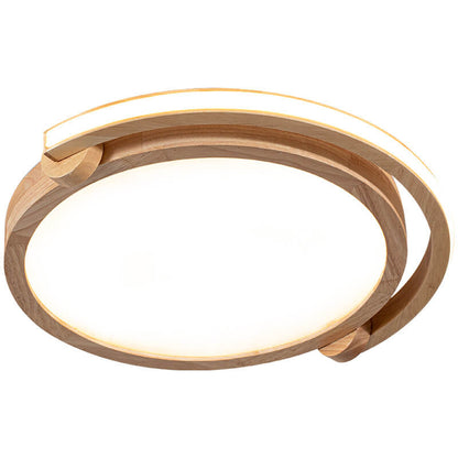 Simple Japanese Wood Log Round Acrylic LED Flush Mount Ceiling Light