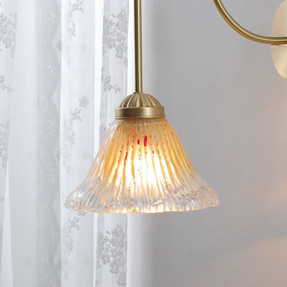 Japanese Vintage Yellow Glass Cone Brass 1-Light Wall Sconce Lamp