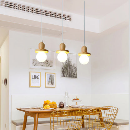 Traditional Japanese Wooden Linear Frame Globe Glass Shade 1/3/5-Light Island Light Chandelier For Living Room