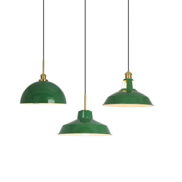 Industrial Vintage Green Iron Dome Cone 1-Light Pendant Light