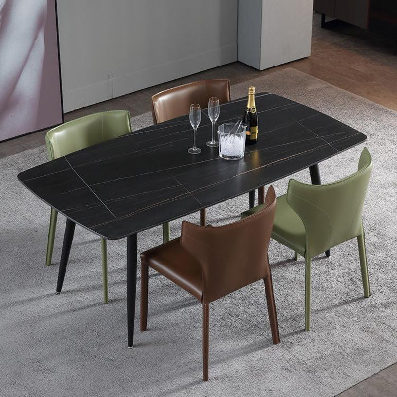 Modern Minimalist Square Artificial Leather Carbon Steel Frame Dining Chair Wing Back Armless For Dining Room