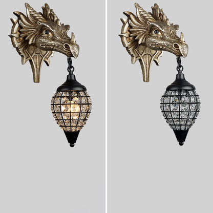 Traditional European Dragon Crystal Iron Resin 1-Light Wall Sconce Lamp For Living Room