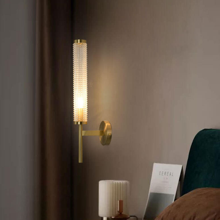 مصباح حائط LED بذراع مستقيمة طويل من النحاس والكريستال الفاخر الحديث 